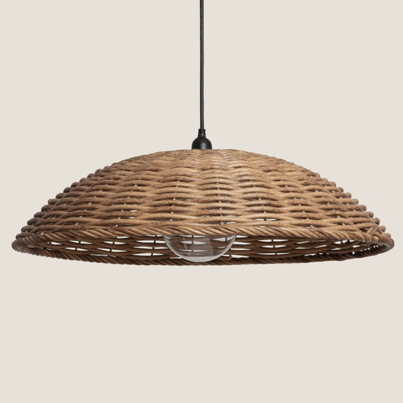 PLANIVO buitenhanglamp platte schijf rotan-effect naturel