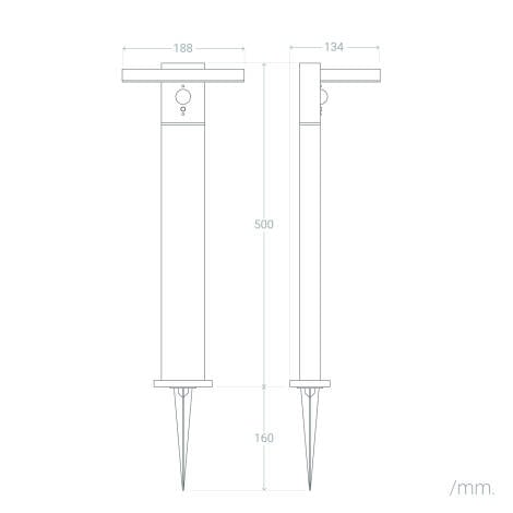 SUNDAVO solar tuinpaal maattekening