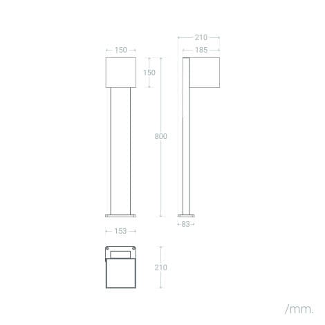 VESTANO solar tuinpaal maattekening
